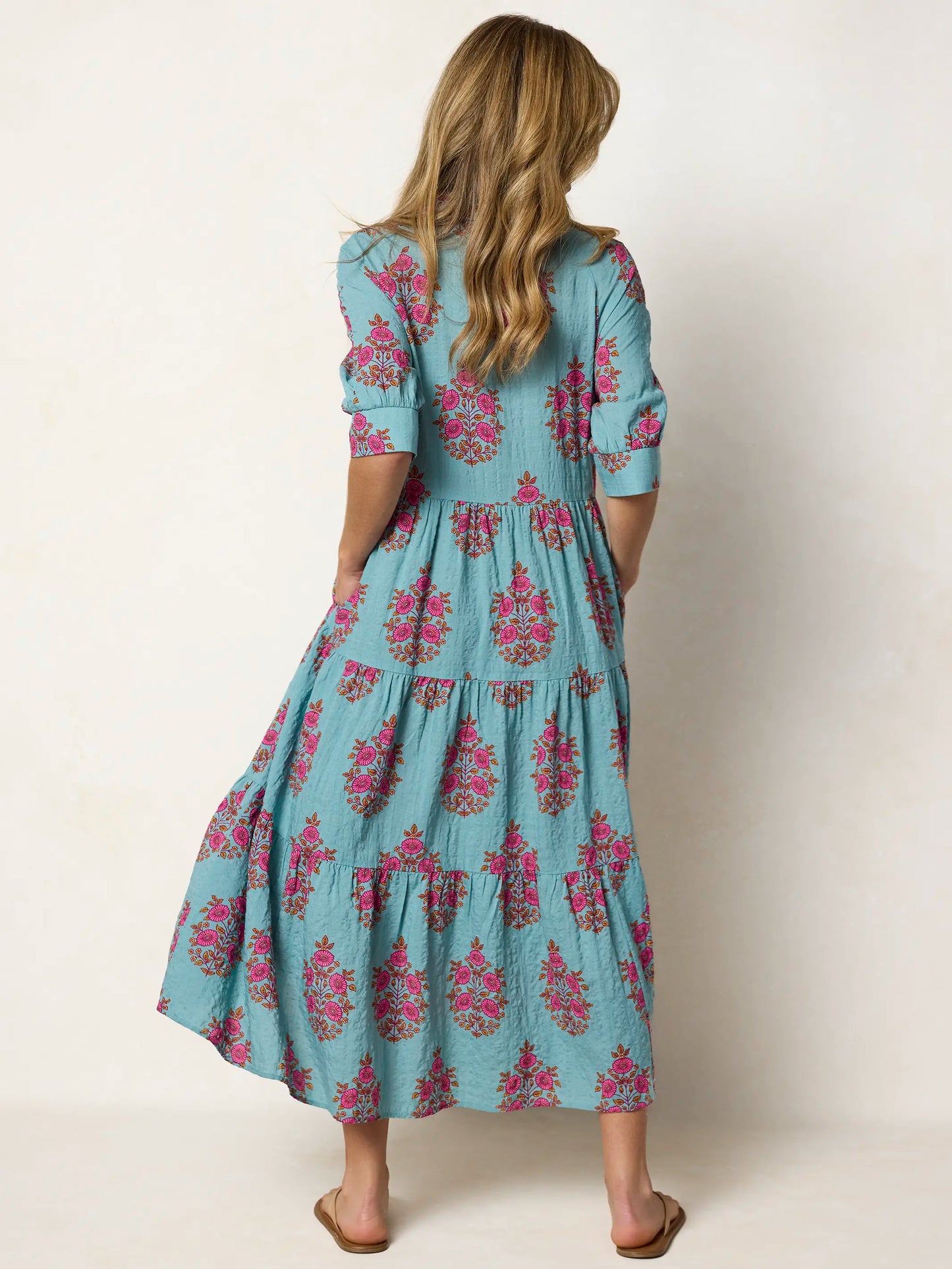 Rebecca Midi Dress - Teal Wildflower Medallion