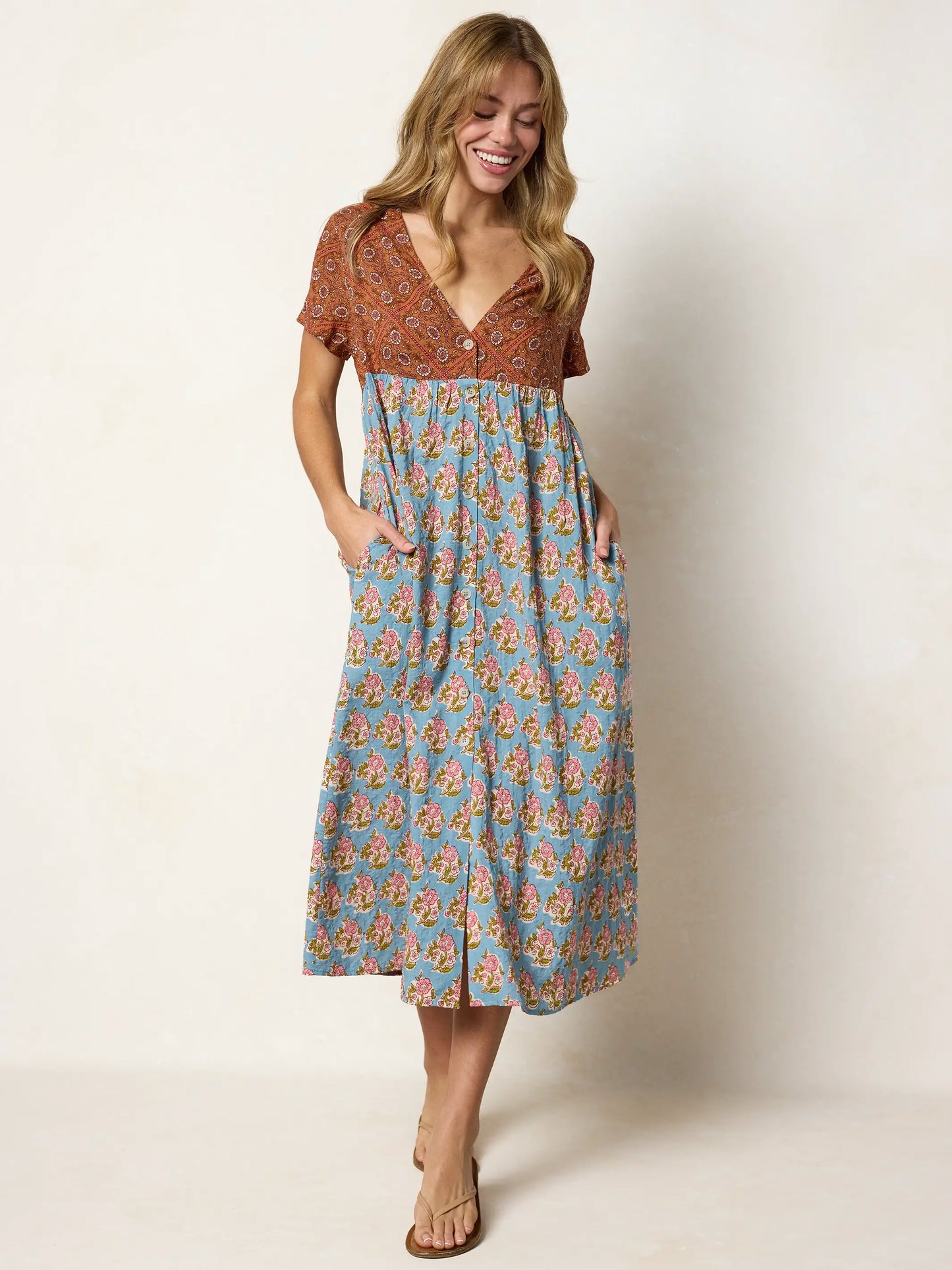 Avery Midi Dress - Wildflower Tiles Rust
