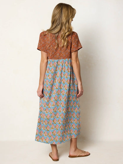 Avery Midi Dress - Wildflower Tiles Rust