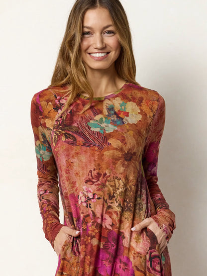 Stevie "ButterSoft" Knit Maxi Dress - Autumn Electric Garden