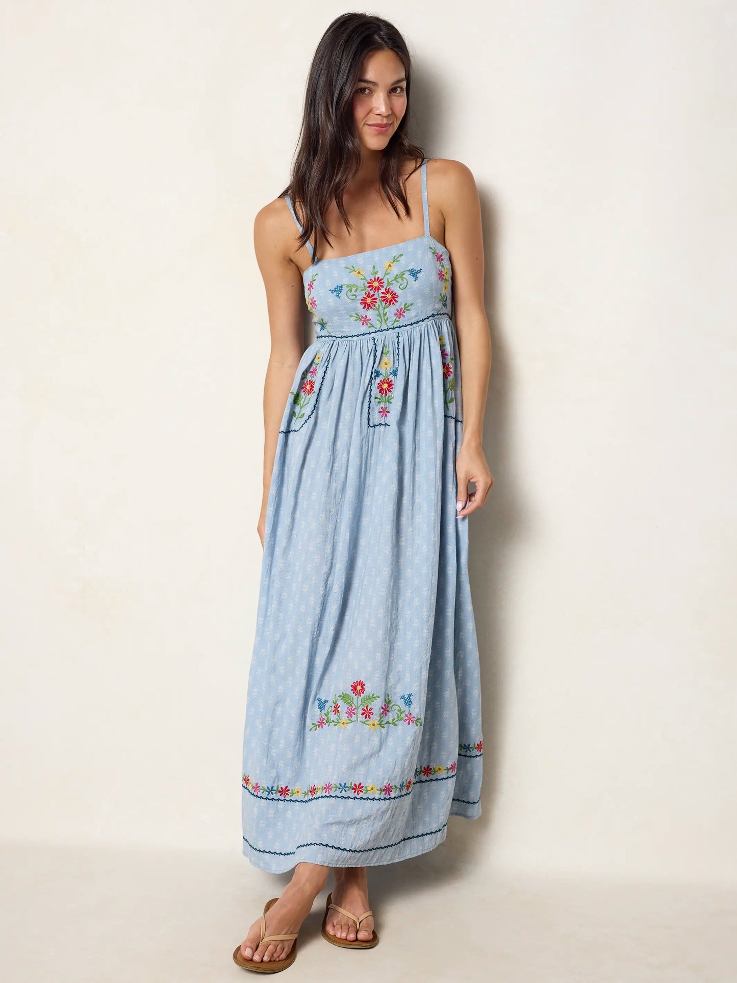 Bailey Embroidered Maxi Dress - Alma Stamp Blue