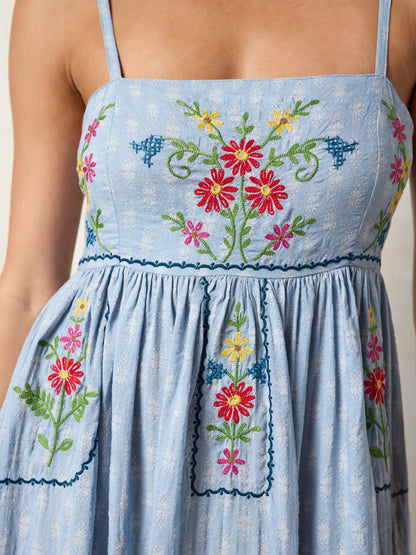 Bailey Embroidered Maxi Dress - Alma Stamp Blue