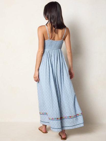 Bailey Embroidered Maxi Dress - Alma Stamp Blue