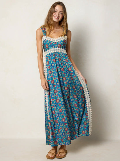 Tennessee Lace Trim Maxi Dress - Peony Block Teal