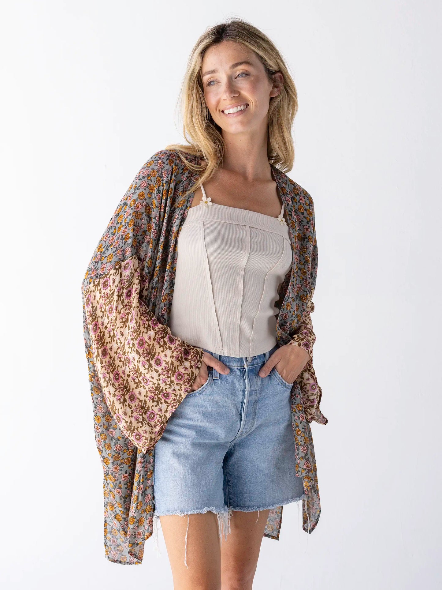 Sierra Kimono - Mustard Pink Floral
