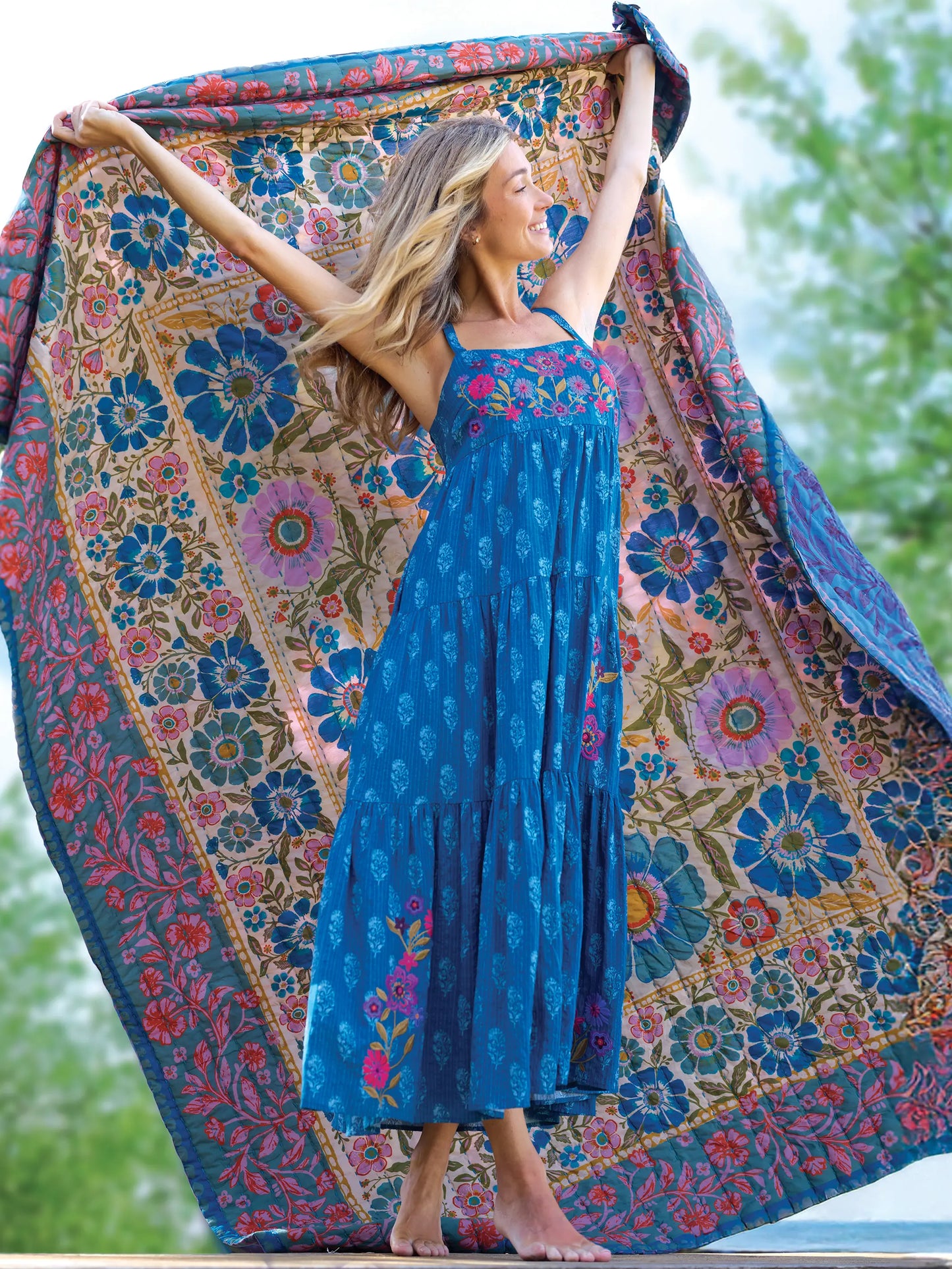 Patricia Embroidered Maxi Dress - Block Stamp Indigo