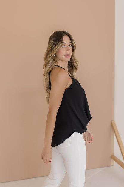 Alyce Sleeveless Surplice Neckline Racerback Top Black