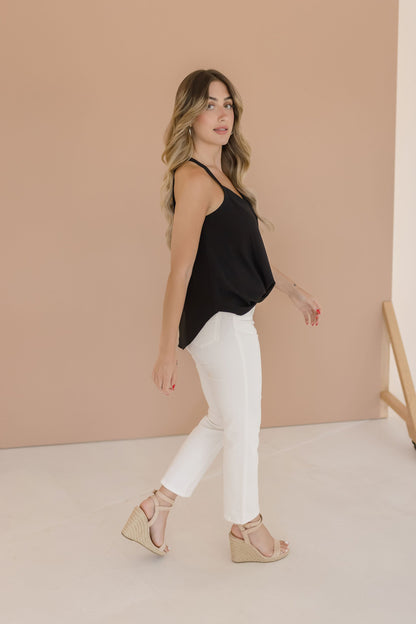 Alyce Sleeveless Surplice Neckline Racerback Top Black