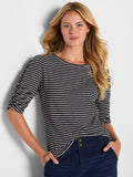 Striped Ruched Elbow Sleeve Tee
