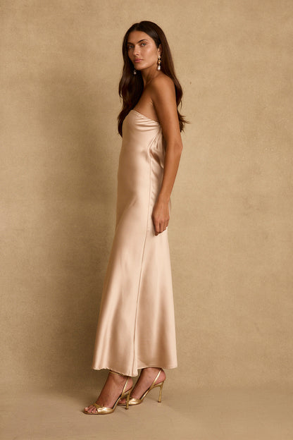 Natalia Champagne Strapless Maxi Dress