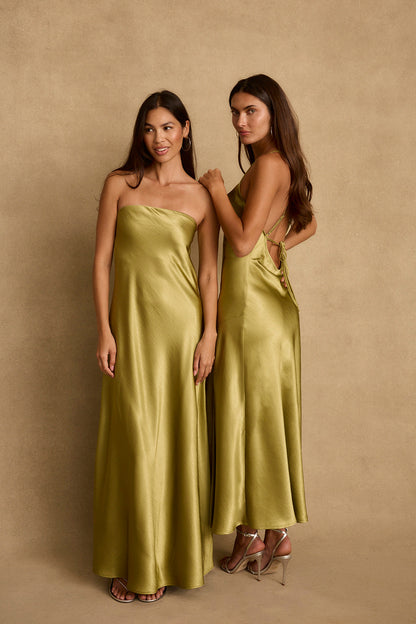 Natalia Chartreuse Satin Maxi Dress