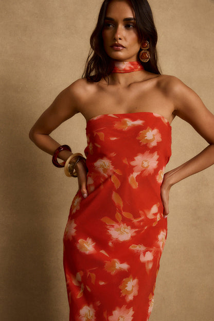 Natalia Poppy Red Strapless Maxi Dress