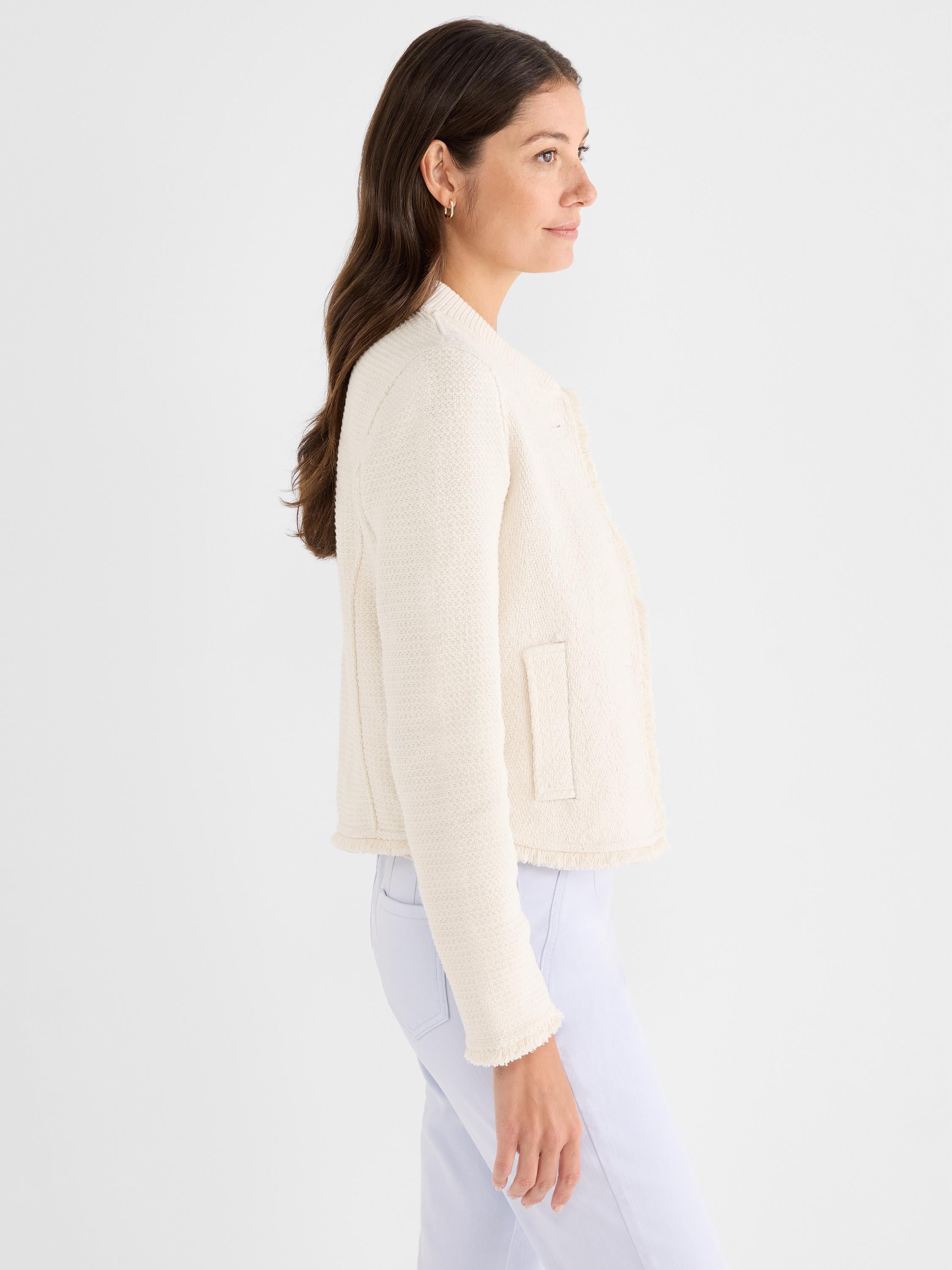 Fringe Mix Knit Bomber Jacket