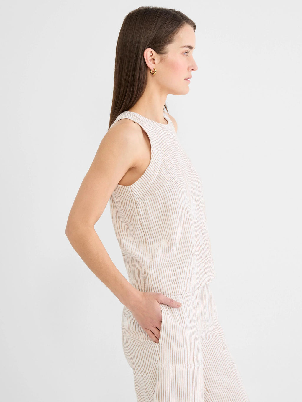 Pinstripe Gauze Pop On Tank