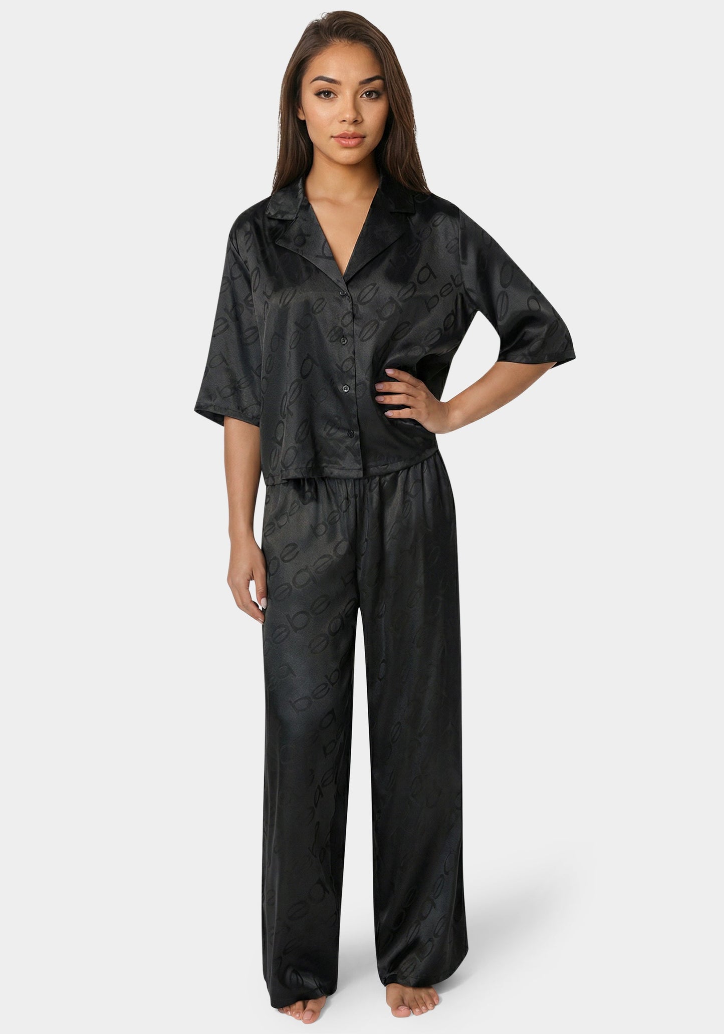 2pc Satin Notch Collar Pant Set