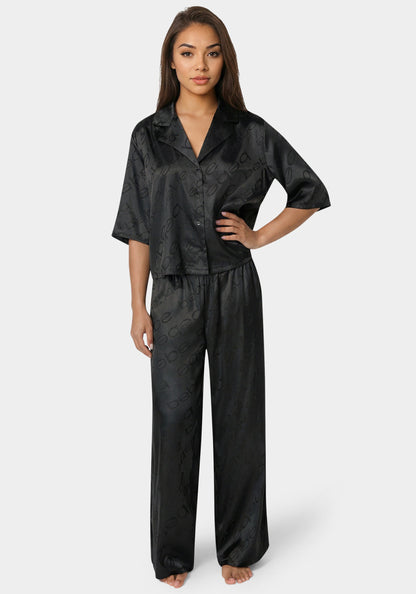 2pc Satin Notch Collar Pant Set