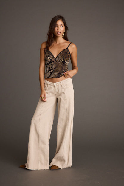 Sierra Beige Low Rise Wide Leg Jean