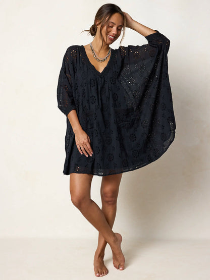 Mia Cotton Eyelet Dress - Black