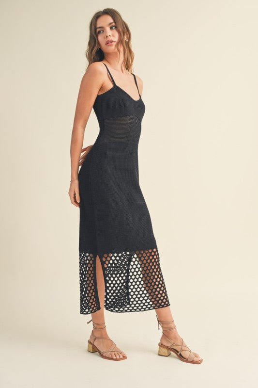 Brittany Sleeveless Crochet Knit Maxi Dress Black