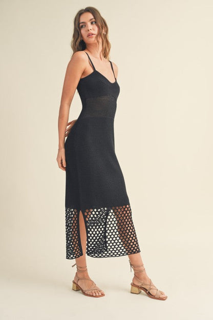 Brittany Sleeveless Crochet Knit Maxi Dress Black