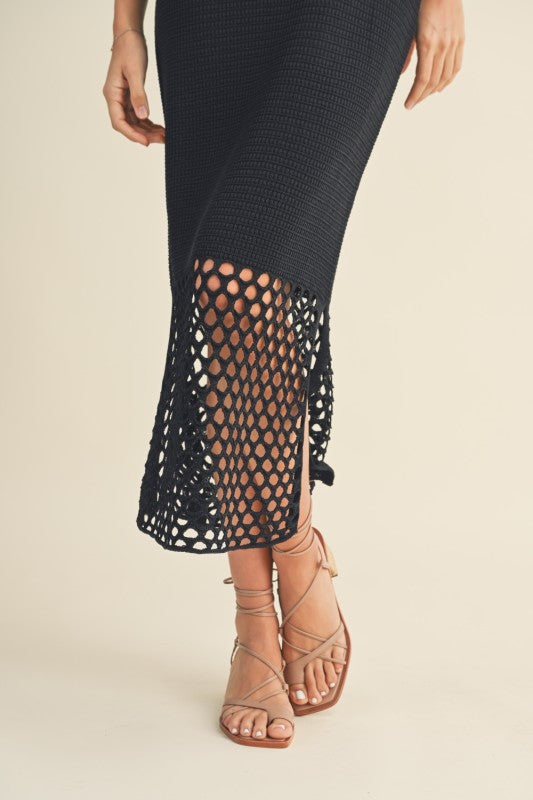 Brittany Sleeveless Crochet Knit Maxi Dress Black
