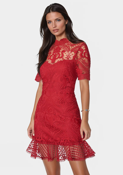 Flounce Lace Mini Dress