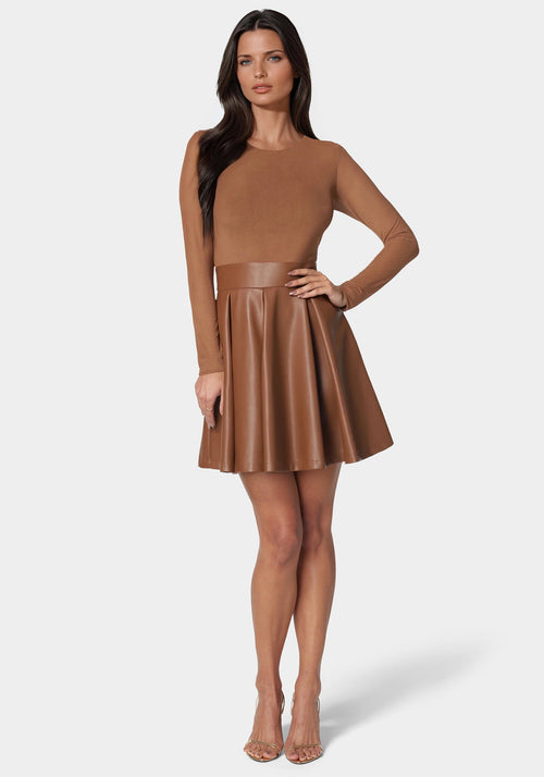 Faux Leather Flare Dress