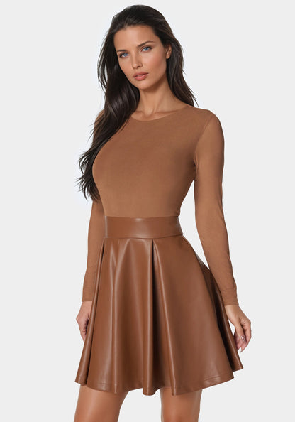 Faux Leather Flare Dress