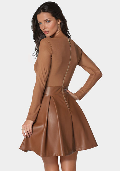 Faux Leather Flare Dress