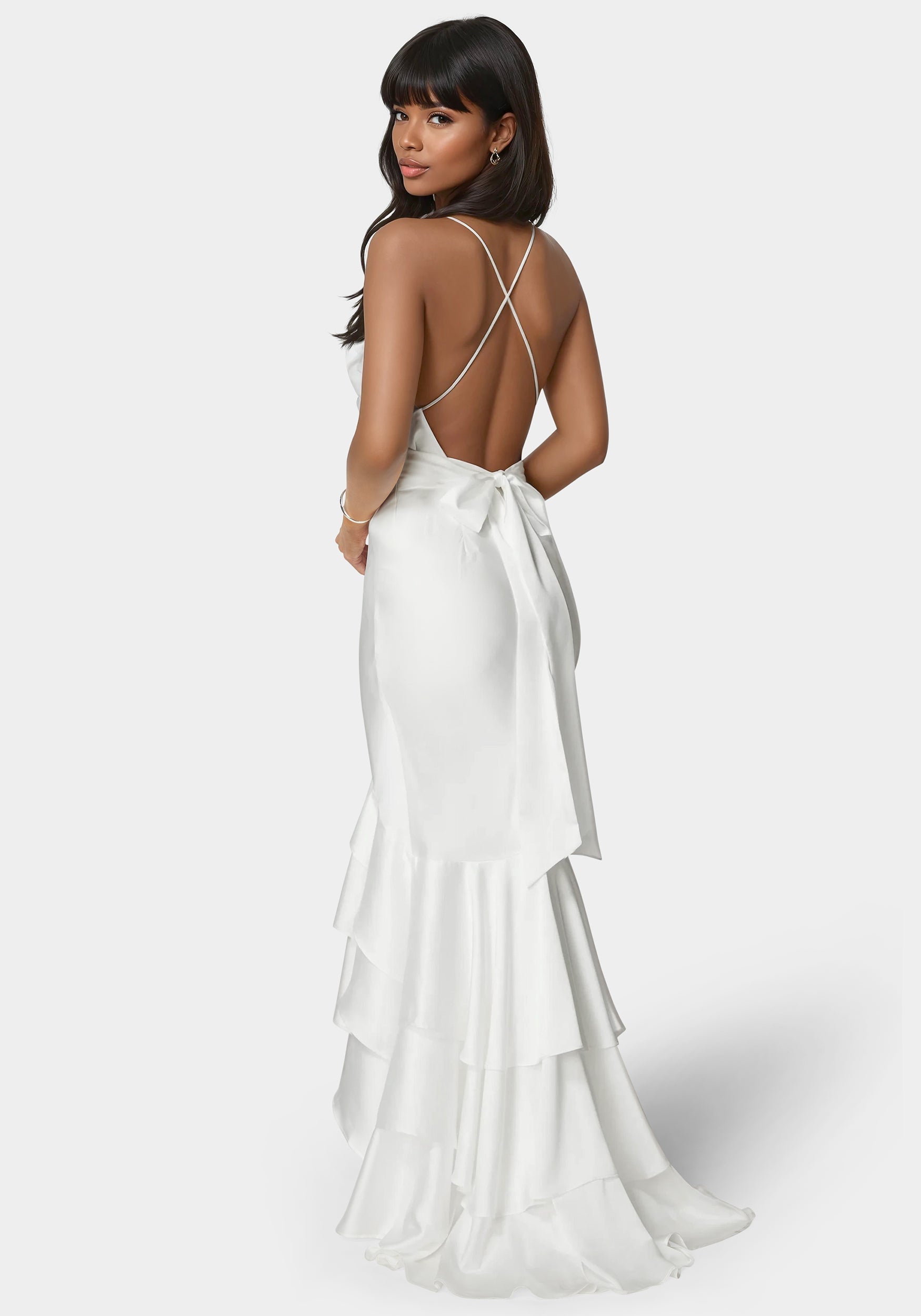 Tiered Satin High Low Gown