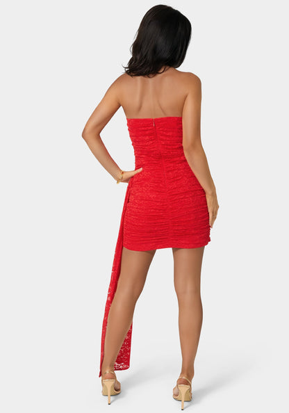 Strapless Lace Drape Detail Mini Dress
