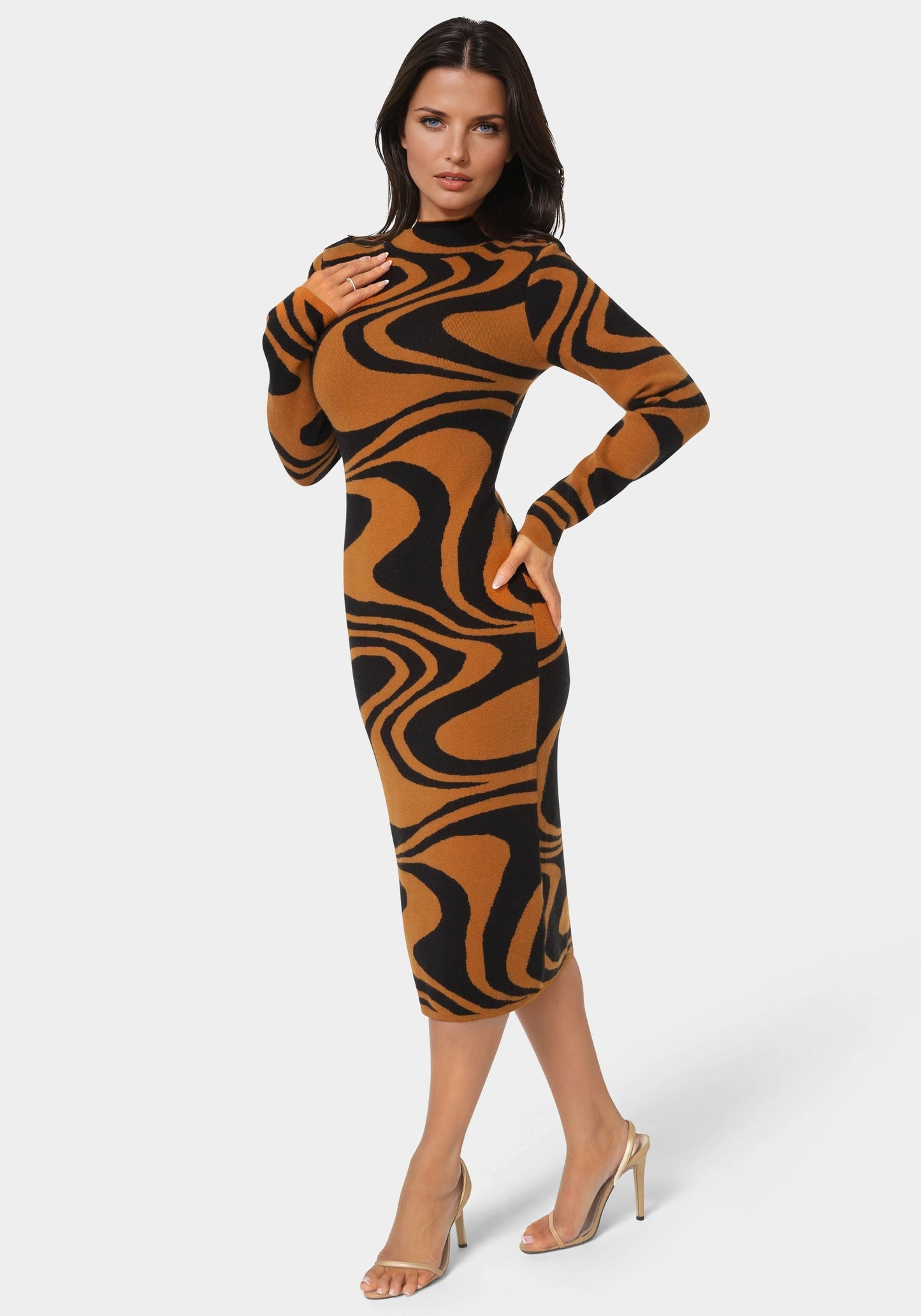 Jacquard Funnel Midi Sweater Dress