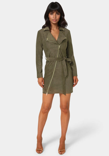 Faux Suede Moto Dress
