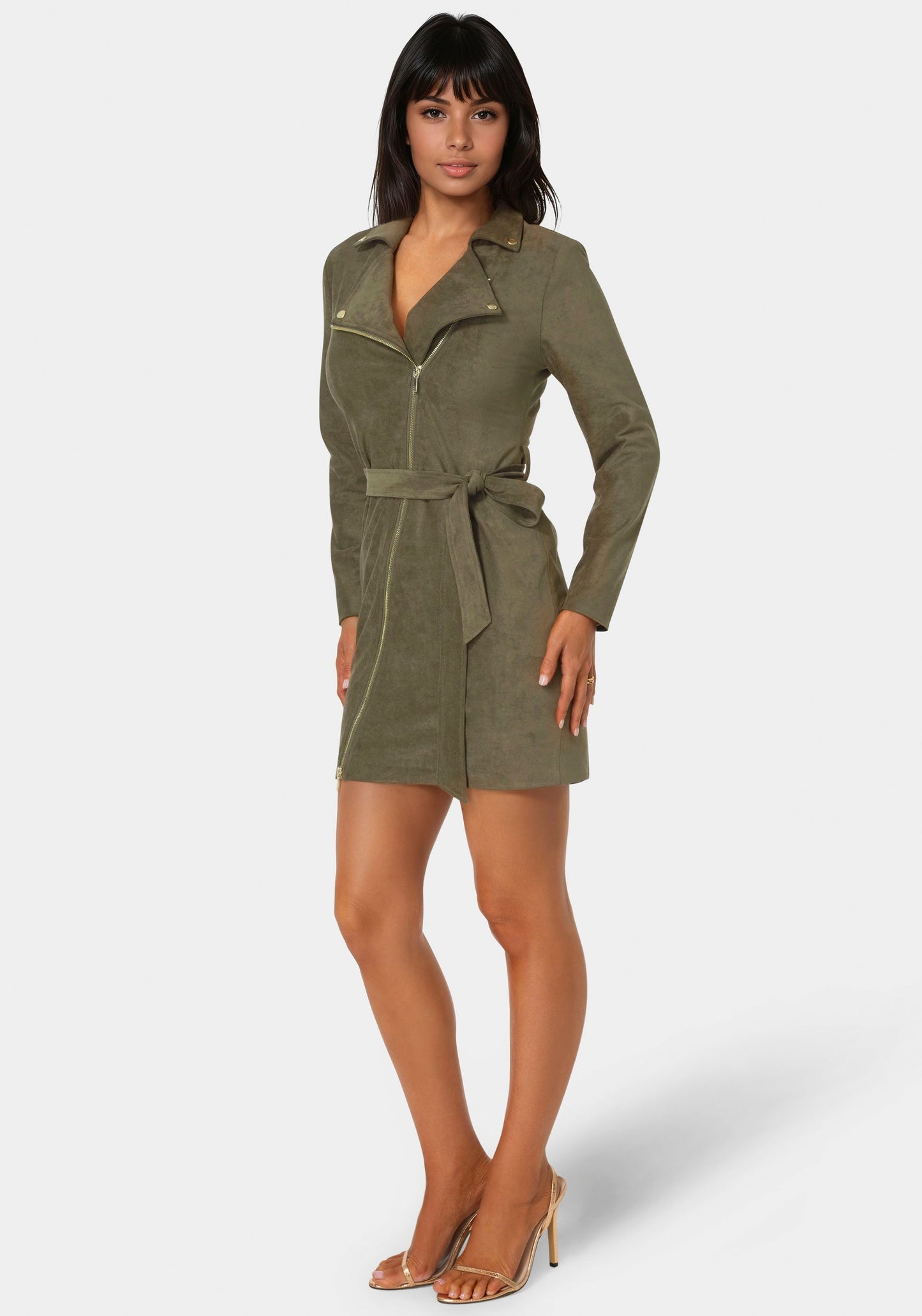 Faux Suede Moto Dress