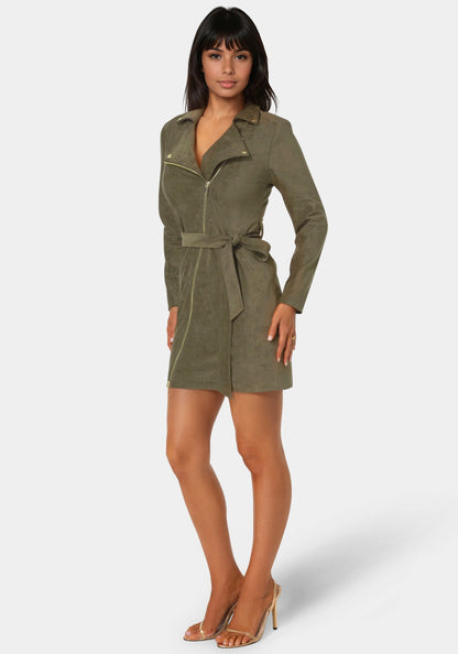 Faux Suede Moto Dress