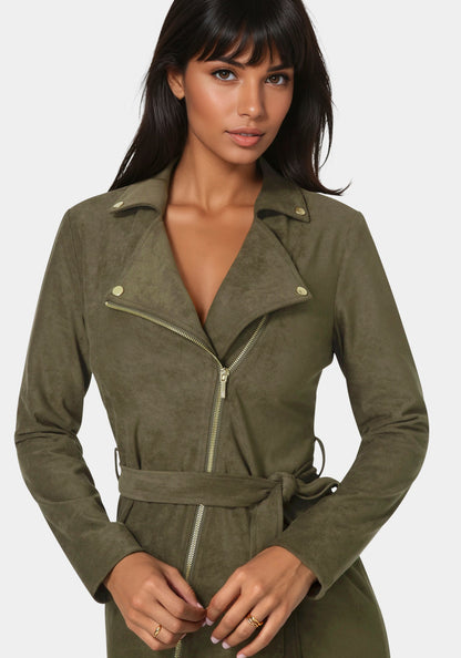 Faux Suede Moto Dress