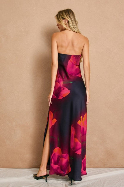 Blaise Sleeveless Floral Print Maxi Dress Plum