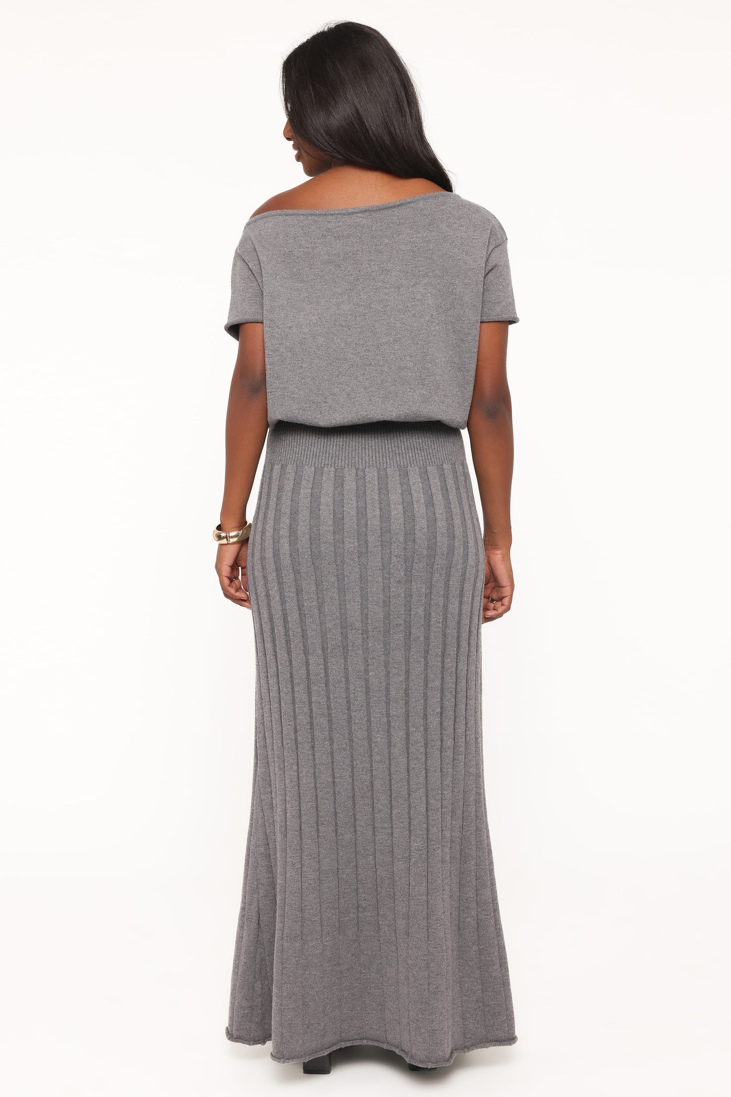 Arnie Off Shoulder Midi Dress - Charcoal Grey