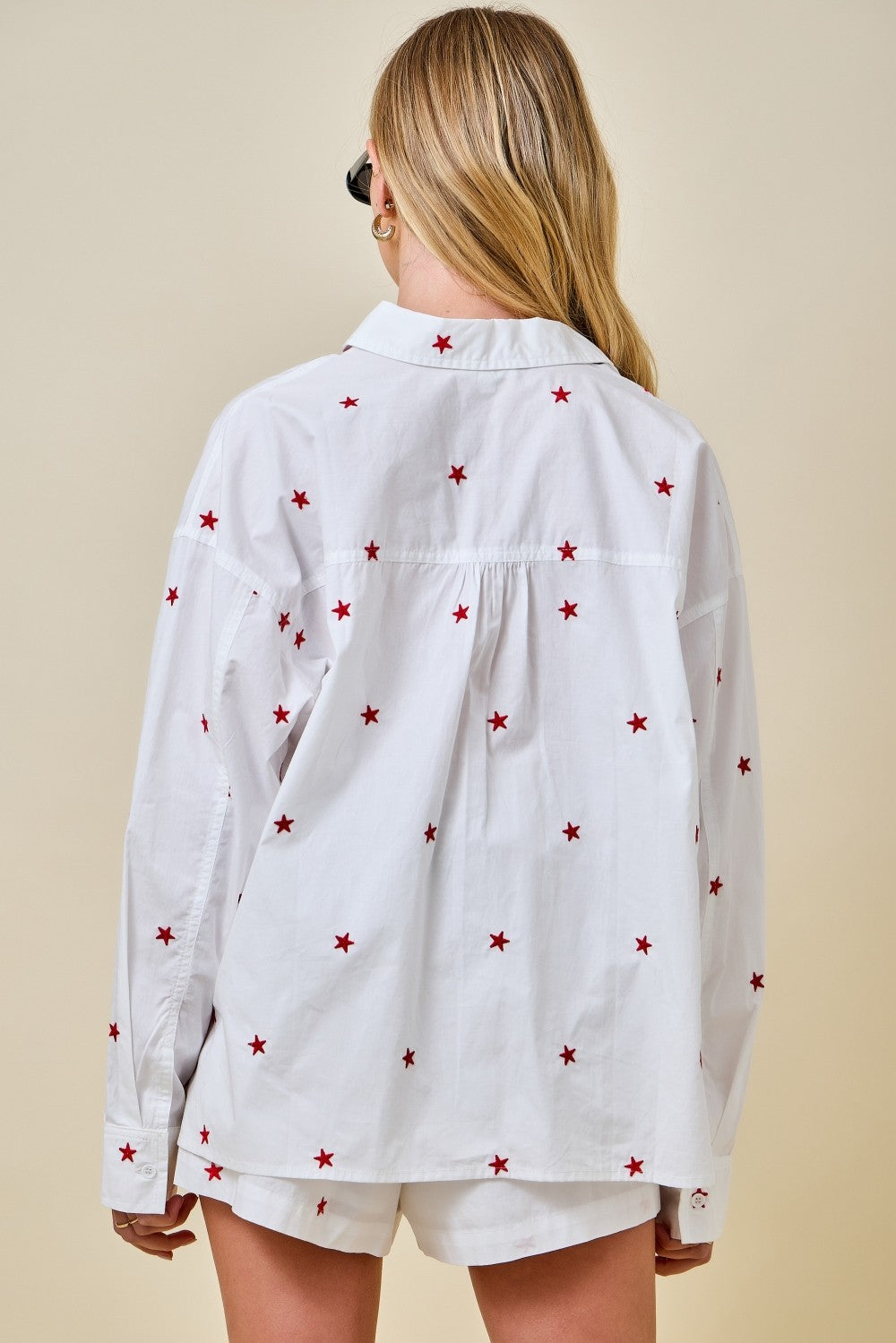 Tamsin Long Sleeve Button Down Star Print Top White