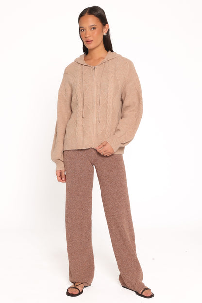 Charlene Cable Knit Zip Hoodie - Taupe