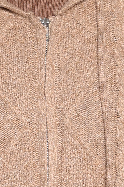 Charlene Cable Knit Zip Hoodie - Taupe