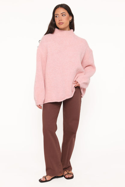 Cinzia Mockneck Knit Sweater - Pink