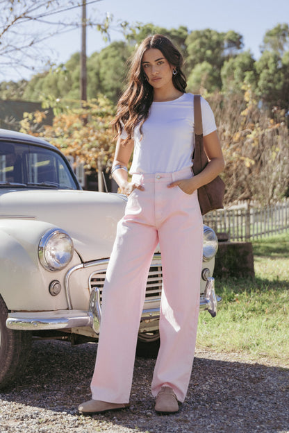 Ailis Wide Leg Jean - Dusty Pink