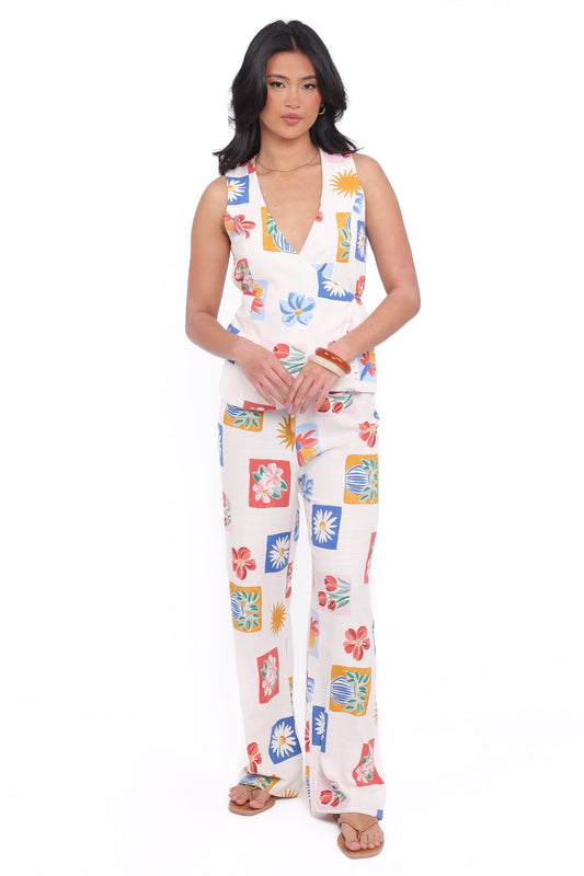 Amicia Wide Leg Pant - Tulip Stamp