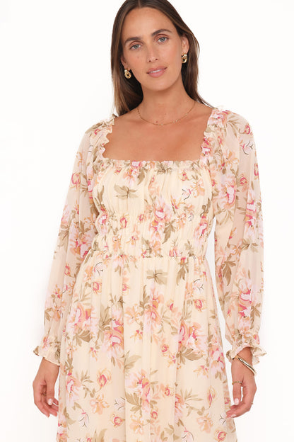 Aine Midi Dress - Cream Floral