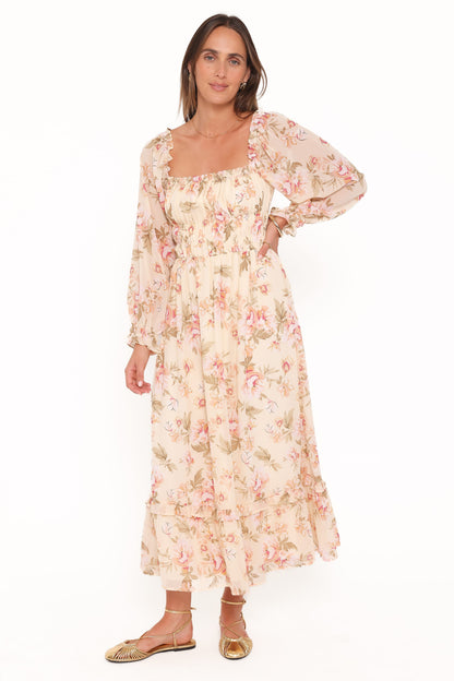 Aine Midi Dress - Cream Floral