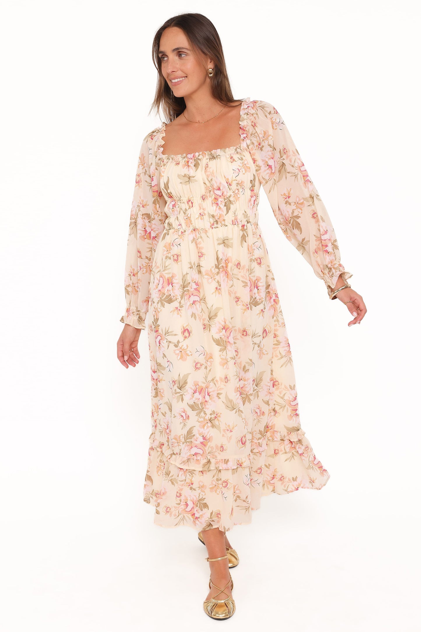 Aine Midi Dress - Cream Floral