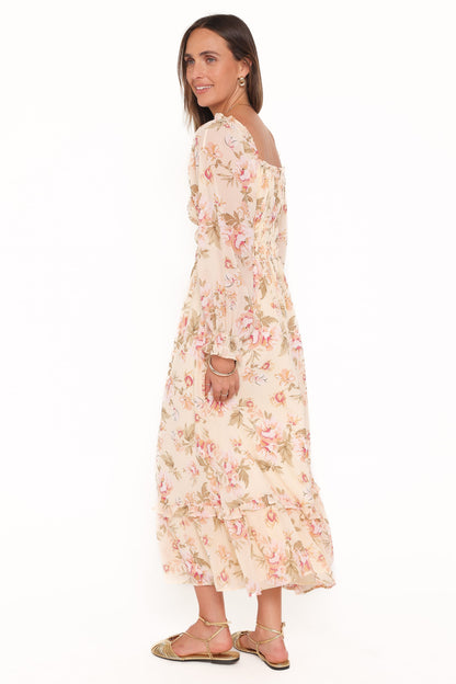 Aine Midi Dress - Cream Floral