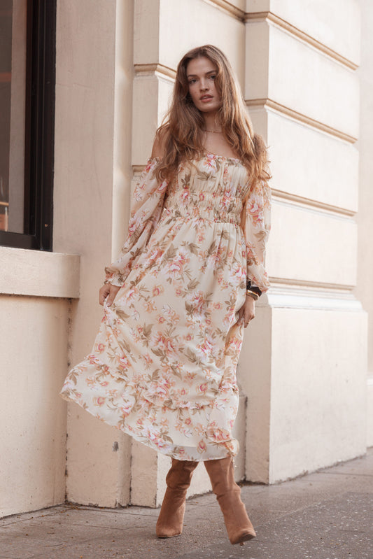 Aine Midi Dress - Cream Floral