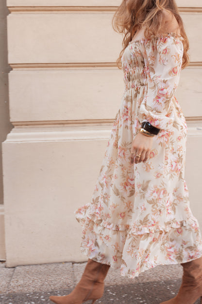 Aine Midi Dress - Cream Floral